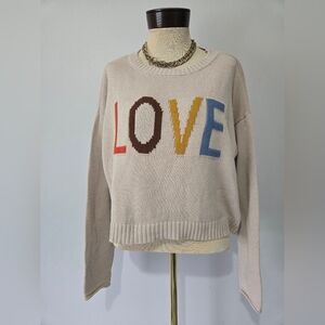 Z Supply Cream LOVE Graphic Sweater. Size Medium